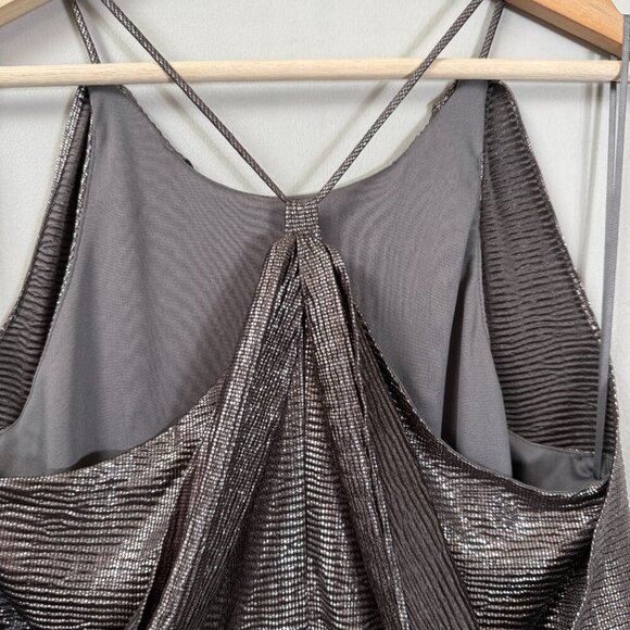 Halston Metallic Fit & Flare Midi Dress Women's 8 Gunmetal Silver Cocktail Party - Picture 10 of 14